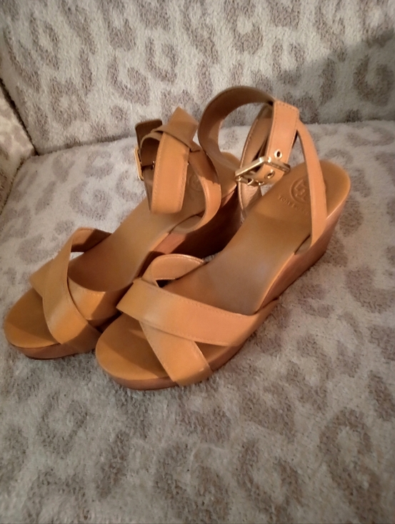 Tory Burch Shoes - Tory Burch Almita Wood Wedge Platform Leather Sandals